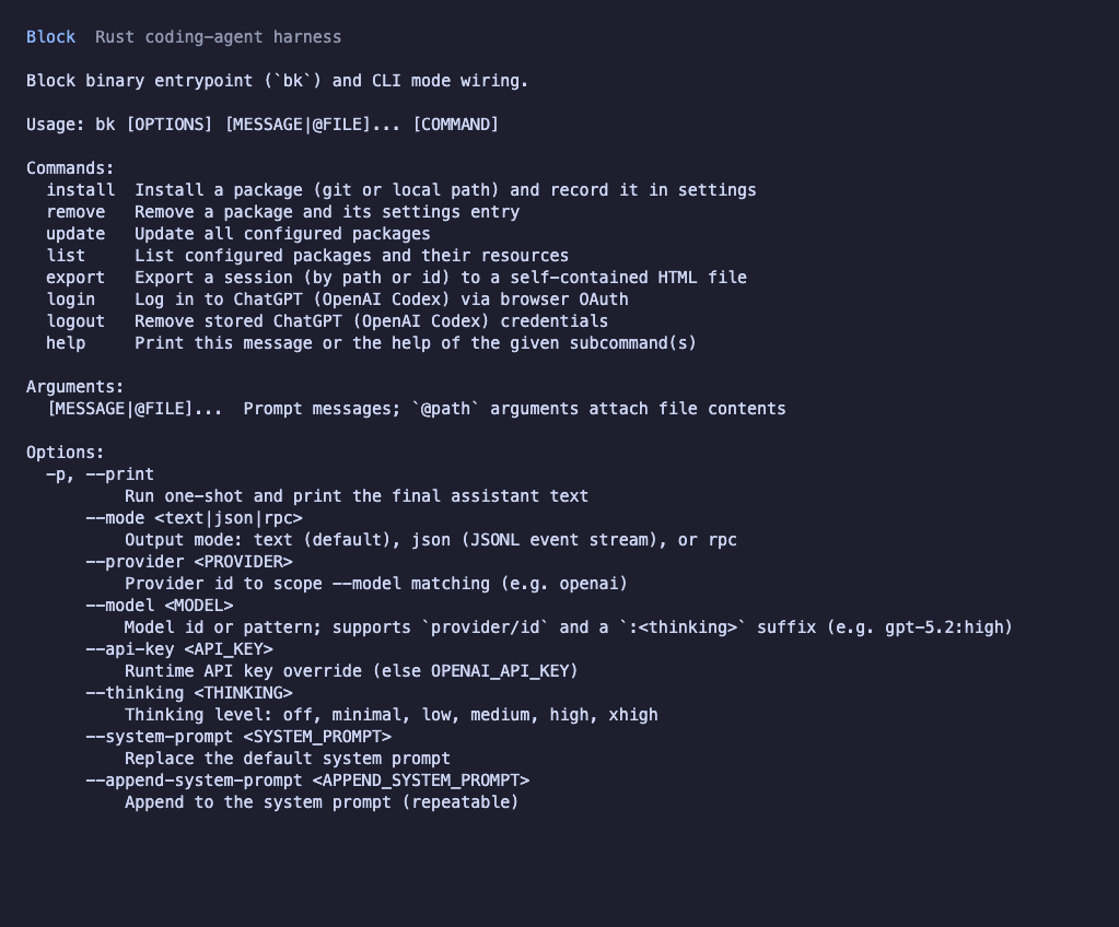Block CLI help output